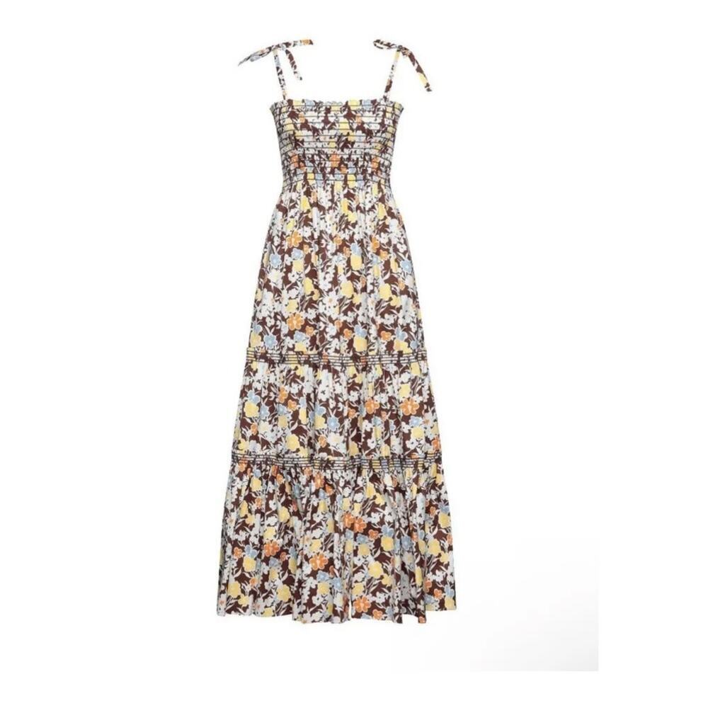 Tory Burch Floral Tie-Shoulder Smocked Sun Dress Reverie Size X Small - Picture 10 of 14